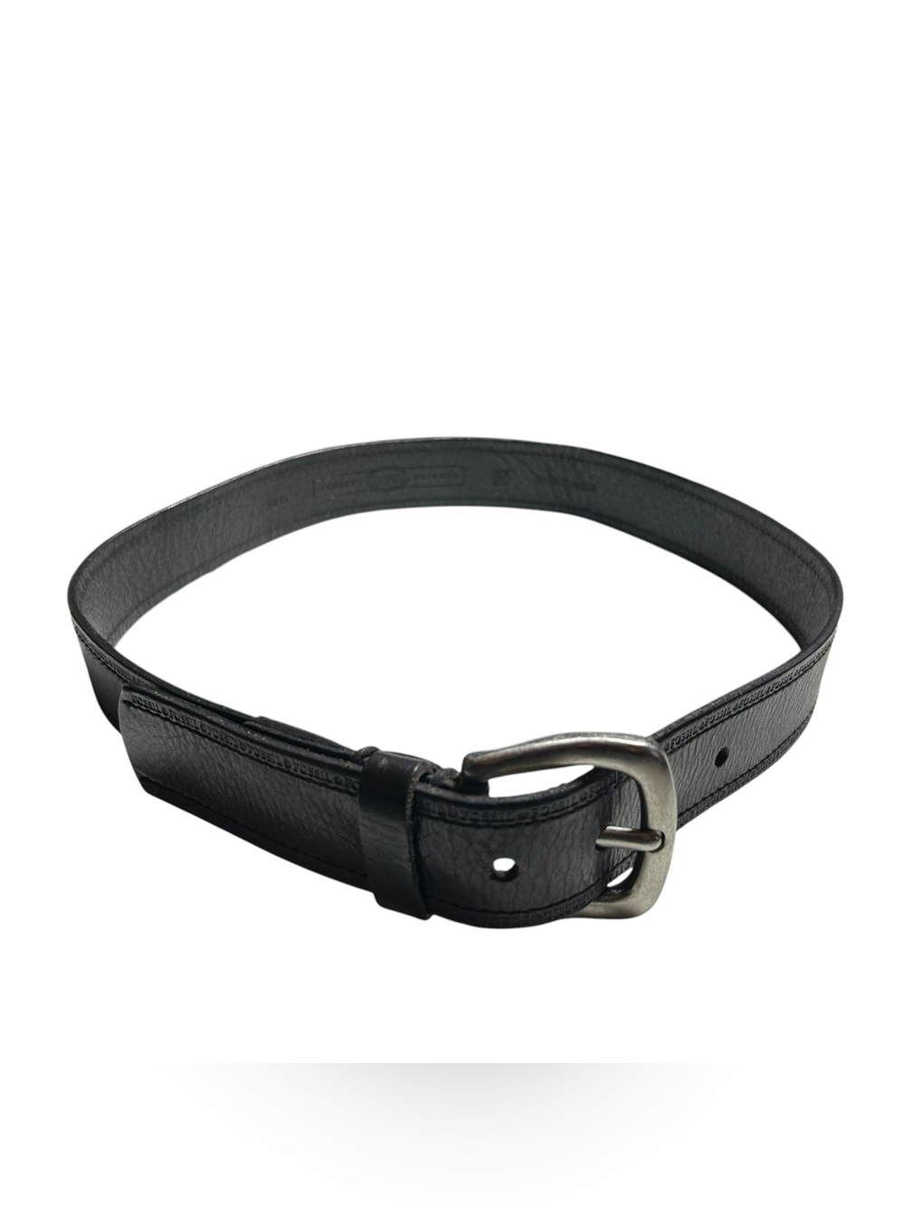 Fossil Black Leather Belt with Brushed Silver Buckle Size M - Picture 6 of 8